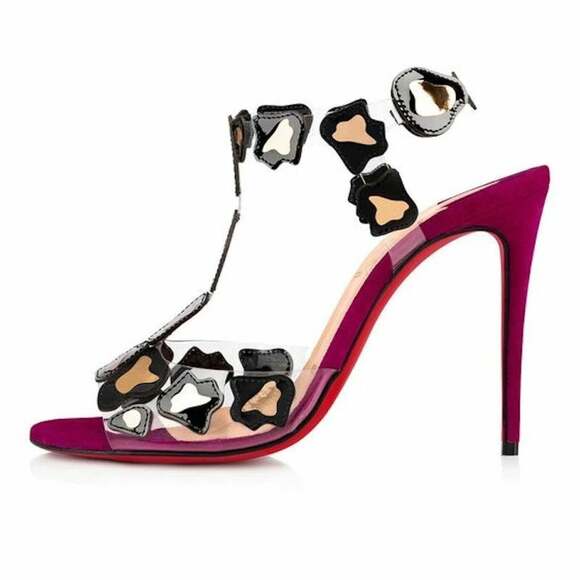 Christian Louboutin Parsemis 100 Black Gold PVC Patent Suede Sandal Heel Pump 36 - Picture 3 of 12